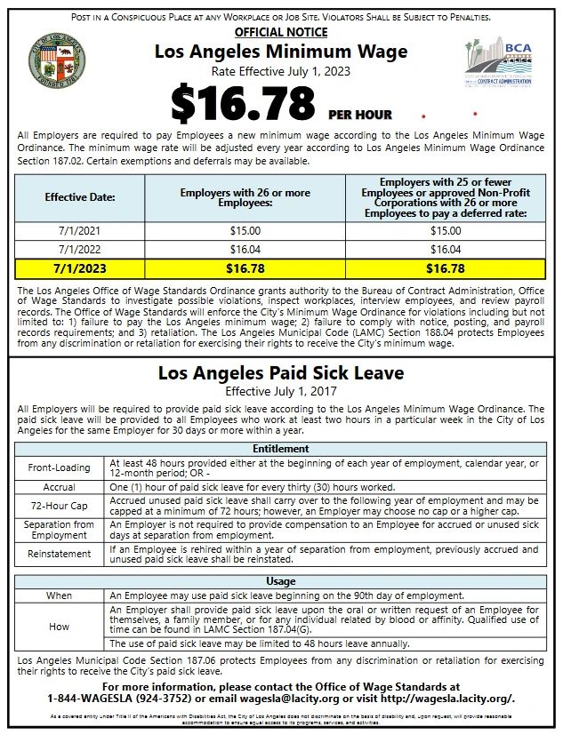 Minimum Wage In Los Angeles California 2025